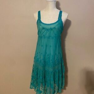 Lulumari Teal Lace-Trimmed Midi Dress